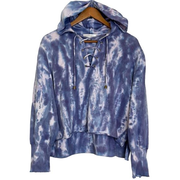 LoveShackFancy Bevan Hoodie Mood Indigo Hand Tie Dyed Lace Up Neckline Small - Picture 1 of 12